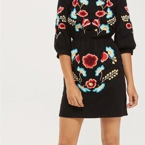 Floral Embroidered Black Dress